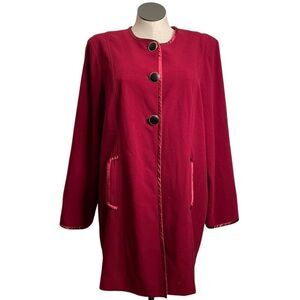 Vtg Bob Mackie Wearable Art Womens Jacket XL Cranberry Satin Trimmed Collarless